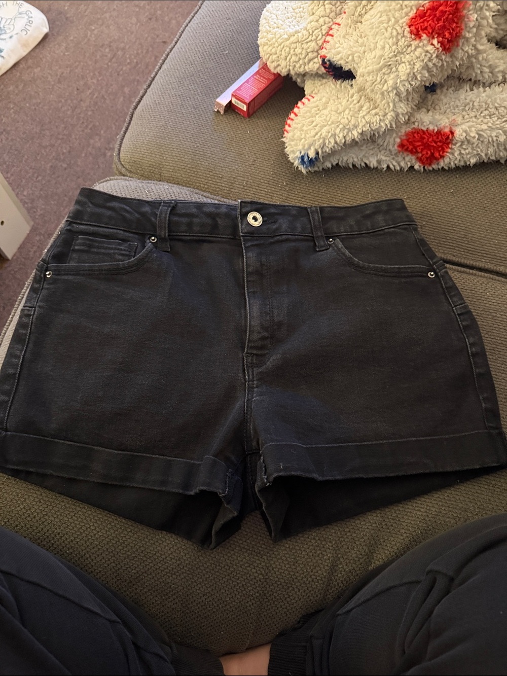 Wax Jean Black Cuffed High-Rise Denim Shorts
